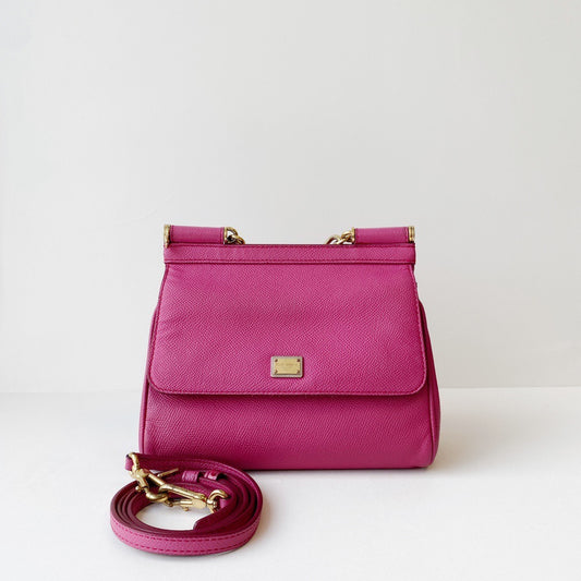 Pre-owned Dolce & Gabbana Sicily Small Fuchsia Pink with Long Strap