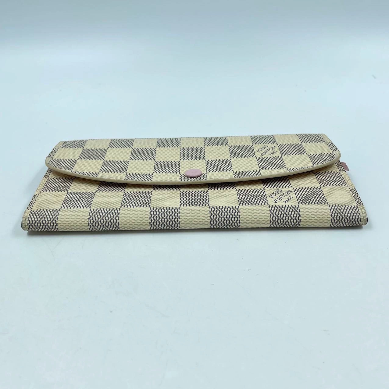 Pre-owned Louis Vuitton LV Emilie Long Wallet Damier Azure Coated Canvas with Pink