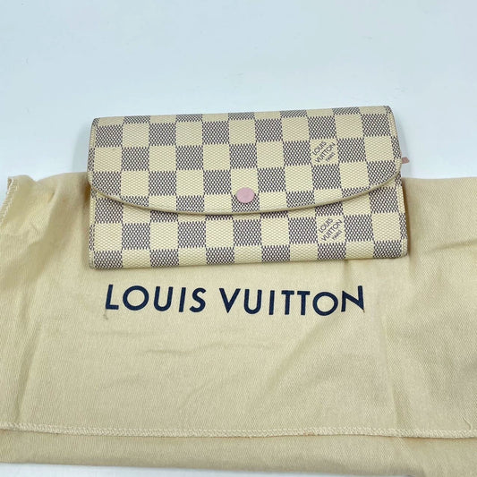 Pre-owned Louis Vuitton LV Emilie Long Wallet Damier Azure Coated Canvas with Pink