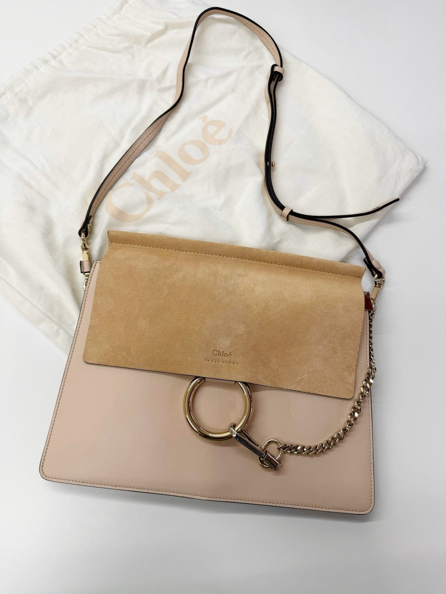 Chloe Faye Nude Beige Calfskin with Suede Flap w/ dust bag