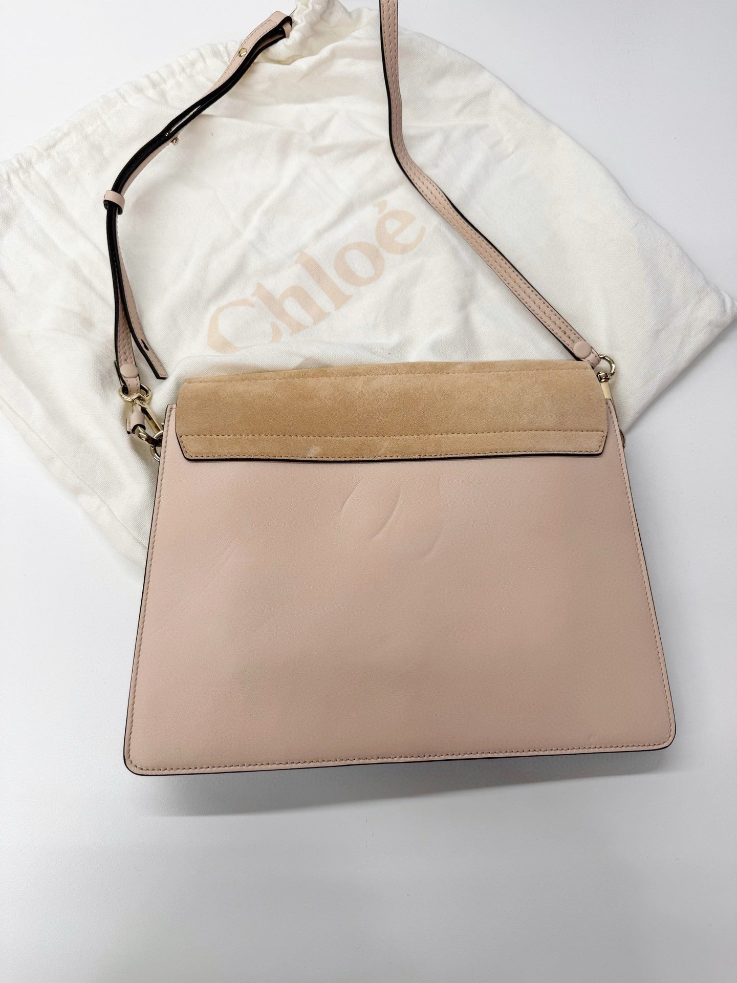 Chloe Faye Nude Beige Calfskin with Suede Flap w/ dust bag