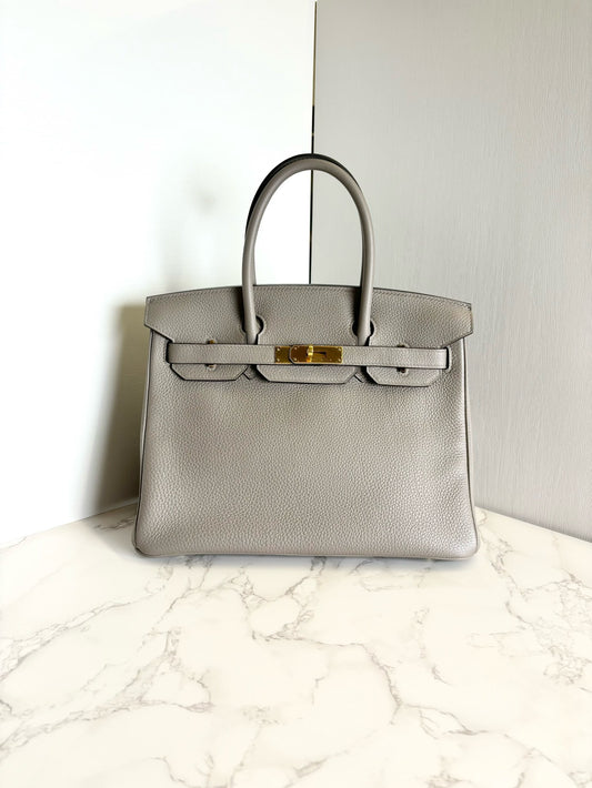 Pre-owned Hermes Birkin 30 Horseshoe Stamp M8 Gris Asphalt Togo Golden Hw, 2018 (C), w/ dust bag, lock&key, receipt