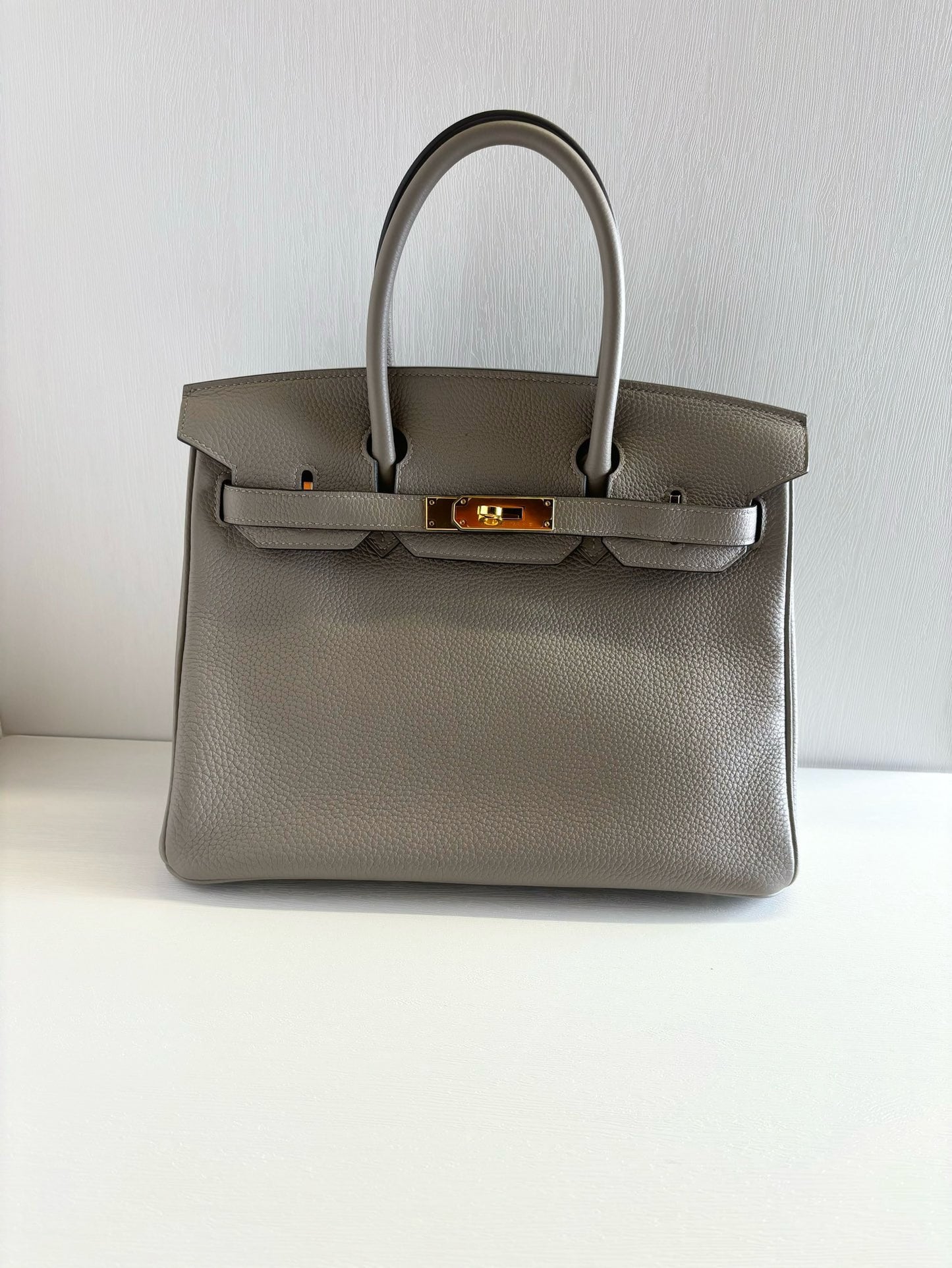 Pre-owned Hermes Birkin 30 Horseshoe Stamp M8 Gris Asphalt Togo Golden Hw, 2018 (C), w/ dust bag, lock&key, receipt