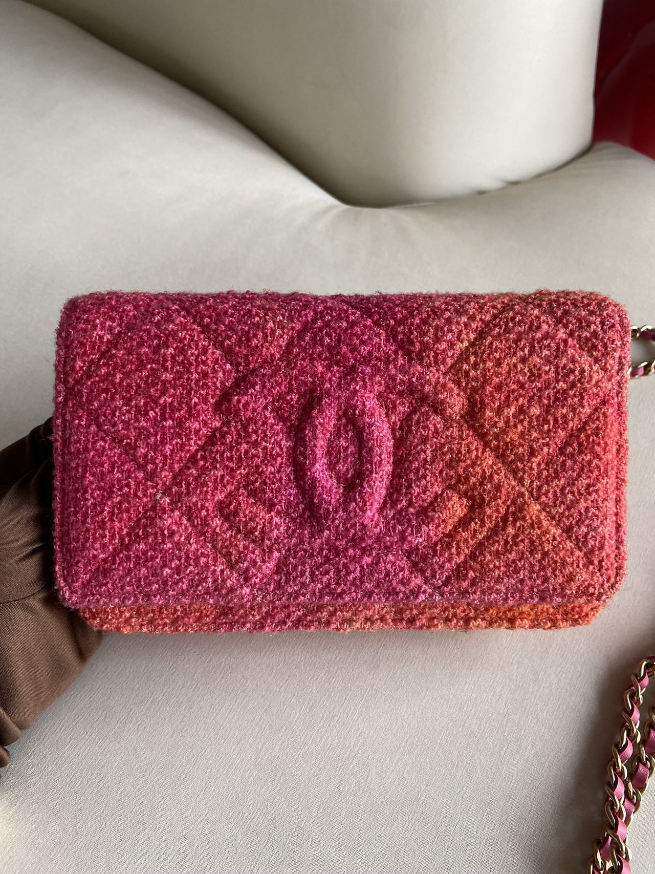 Pre-owned Chanel CC WOC Pink Gradient Tweed, w/ card, 2020-2021