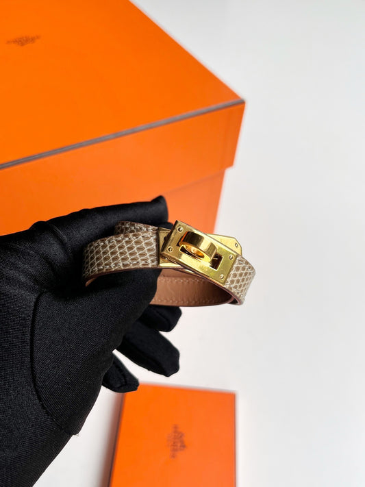 Pre-owned Hermes Kelly Double Tour Bracelet Lizard