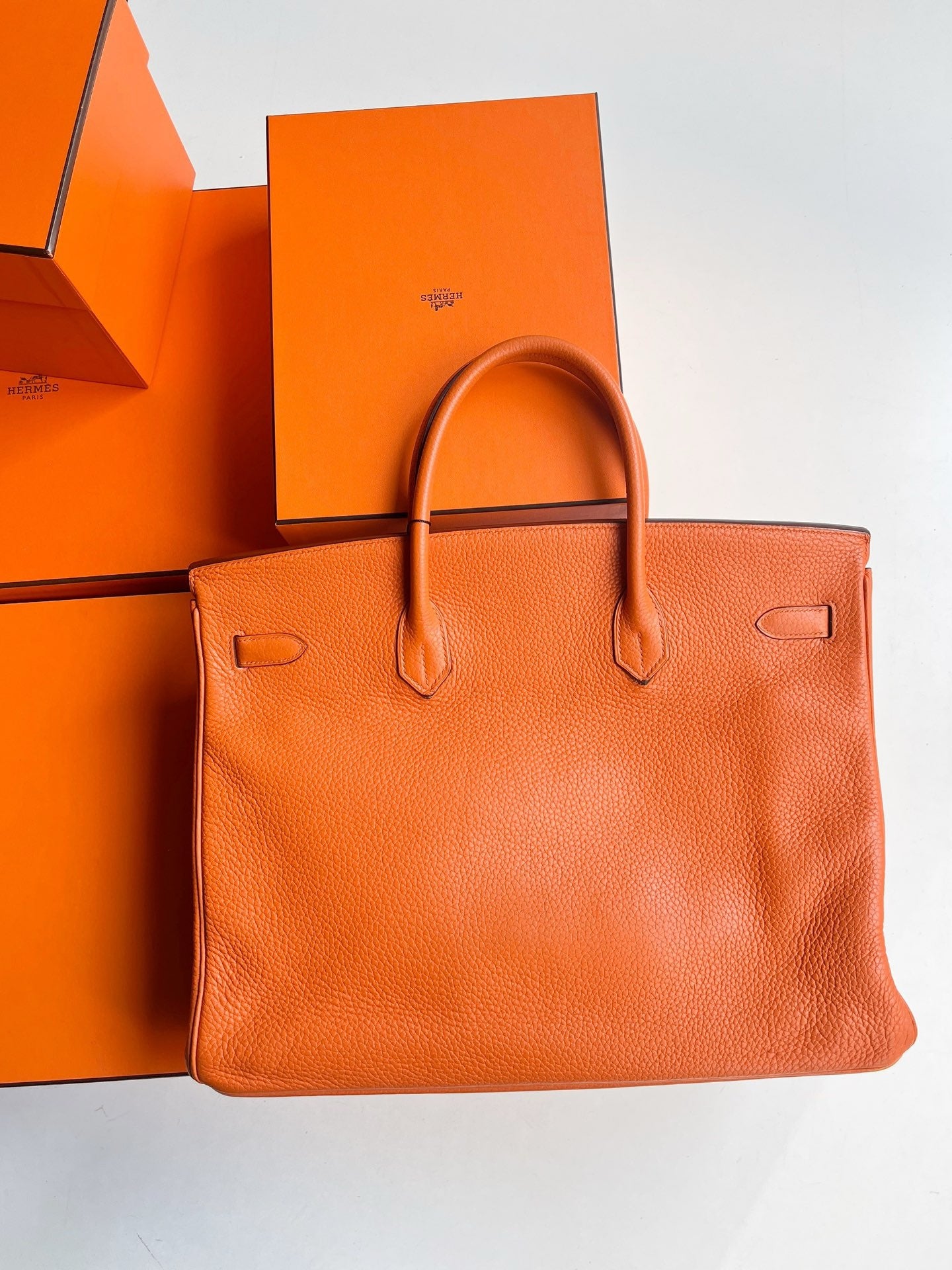 Pre-owned Hermes Birkin 40 Togo Leather 93 Orange, with dust bag, key, no lock, 2009