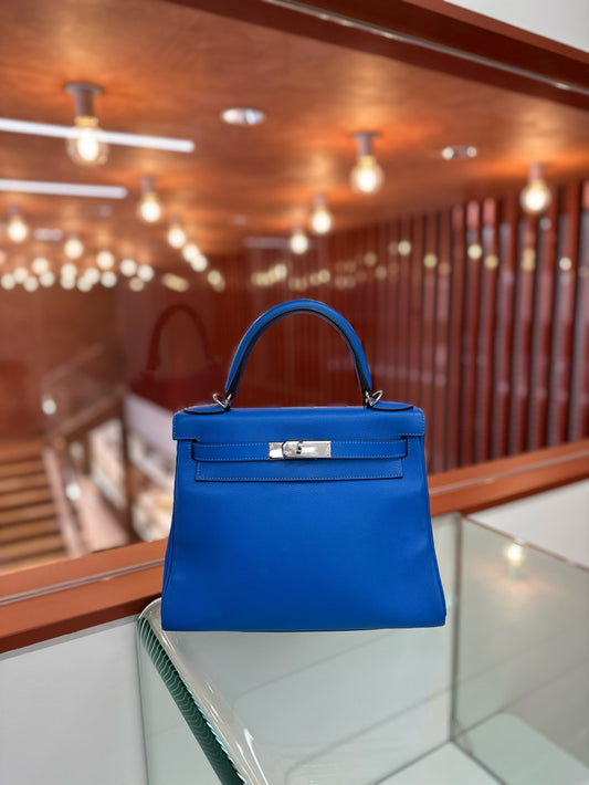 Pre-owned Hermes Kelly 28 Evercolor Blue, 2016