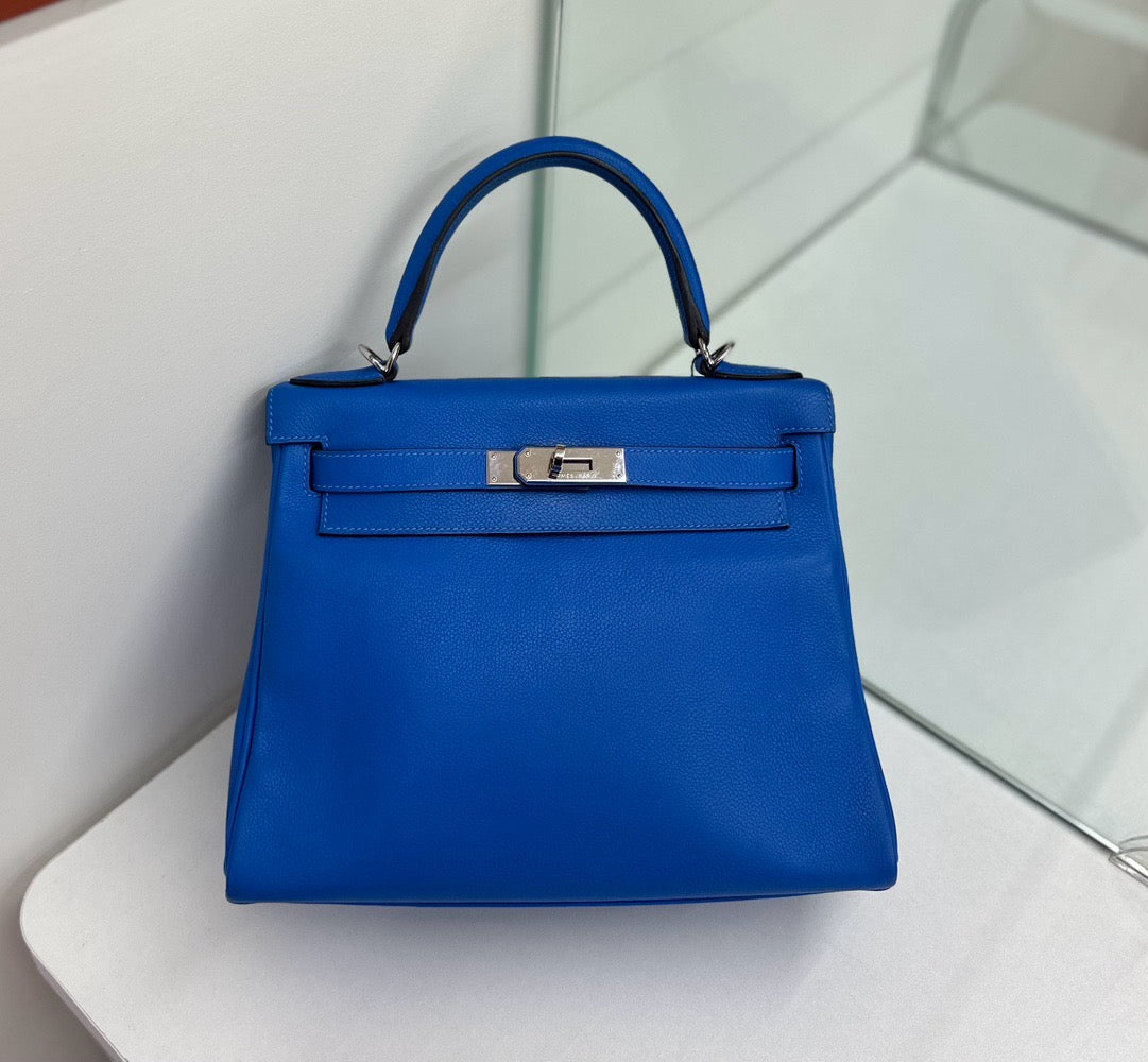 Pre-owned Hermes Kelly 28 Evercolor Blue, 2016