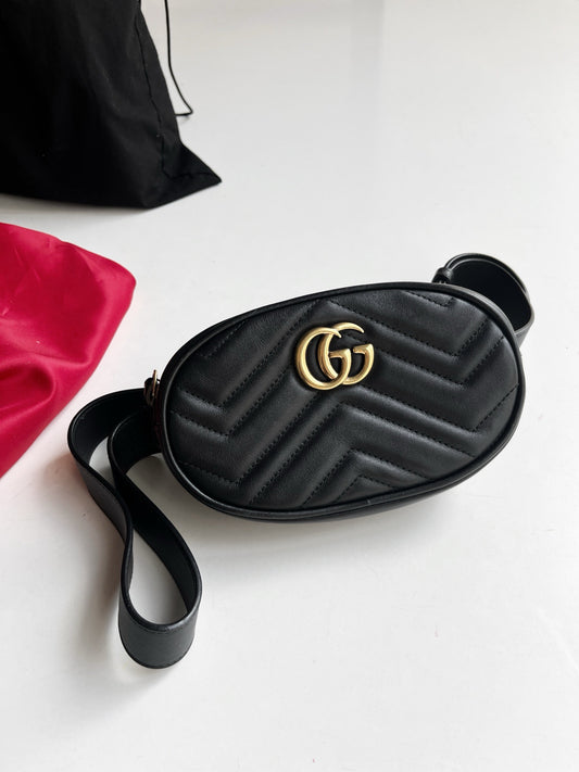 Pre-owned Gucci Marmont  Black Oval Belt Bag