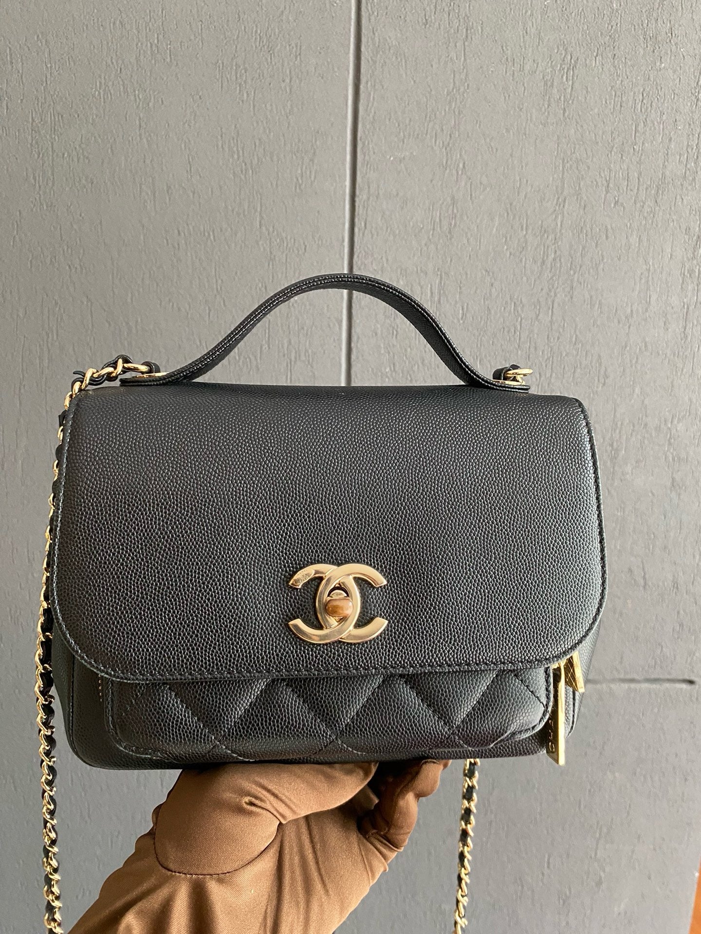 Chanel Small Business Affinity Black Caviar Leather Champagne Gold hw, 2018, w/ card, dust bag