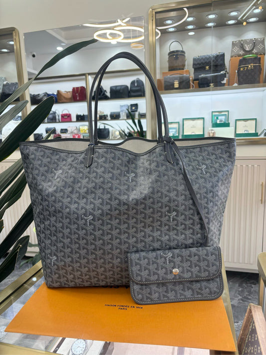 Pre-owned Goyard St Louis Tote GM Grey Monogram, w/ pouch, dust bag,