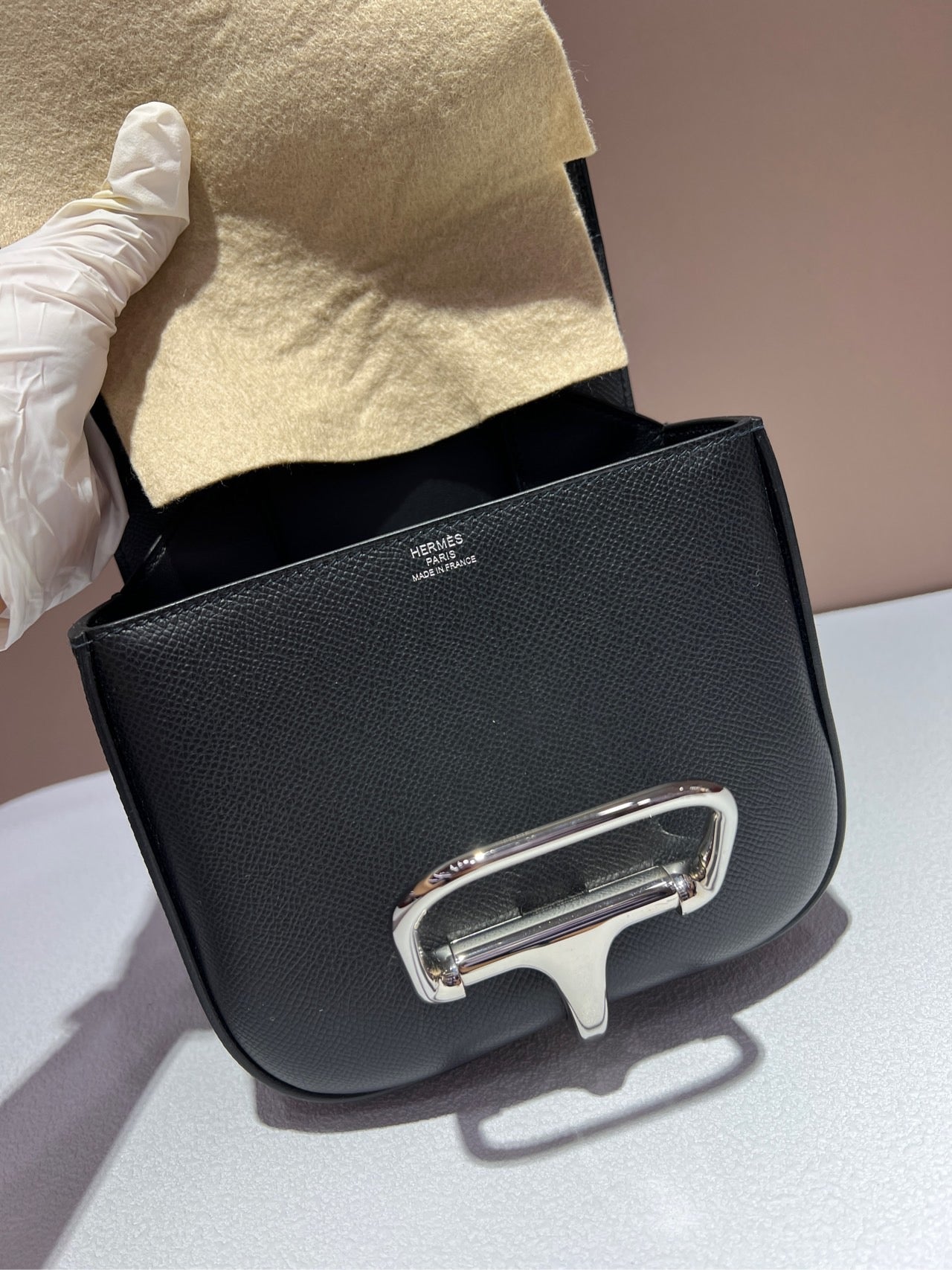 Pre-owned Hermes Mini Della Cavalleria Black Epsom Silver hw, 2022 (U), w/ dust bag