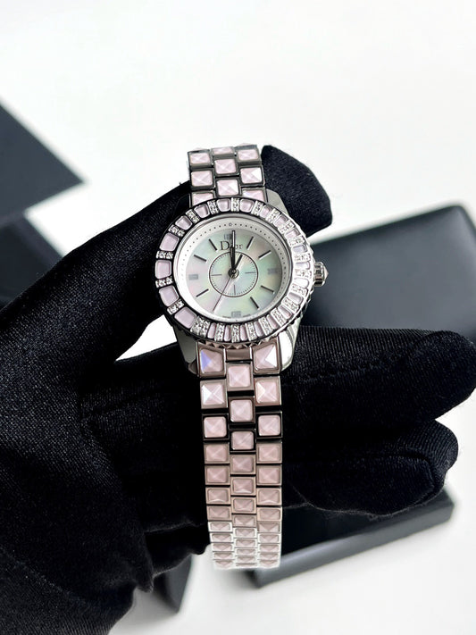 Pre-owned Dior Christal Pink Sapphire Watch w/ Silver