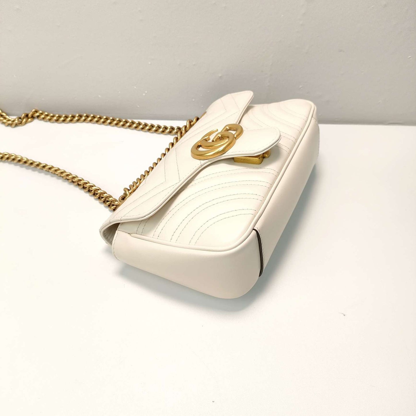 Pre-owned Gucci Marmont Small White Calfskin, A condition