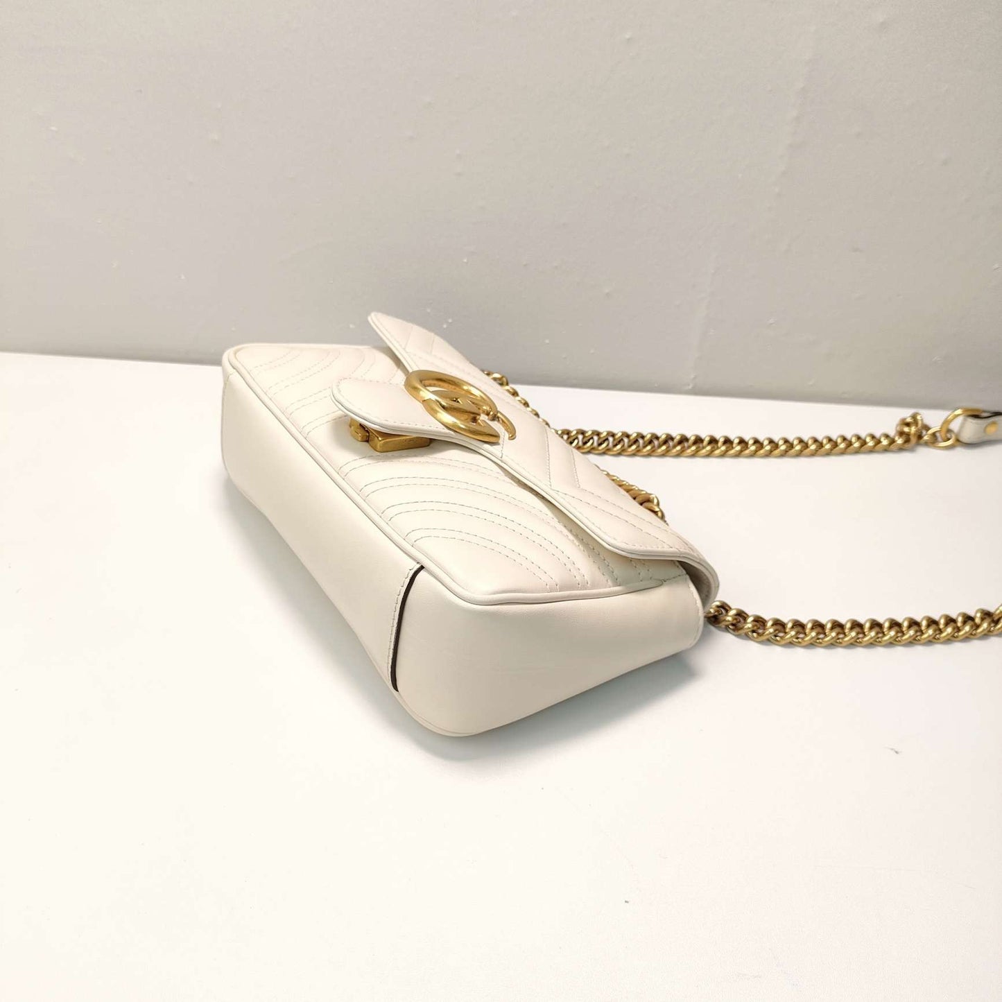 Pre-owned Gucci Marmont Small White Calfskin, A condition