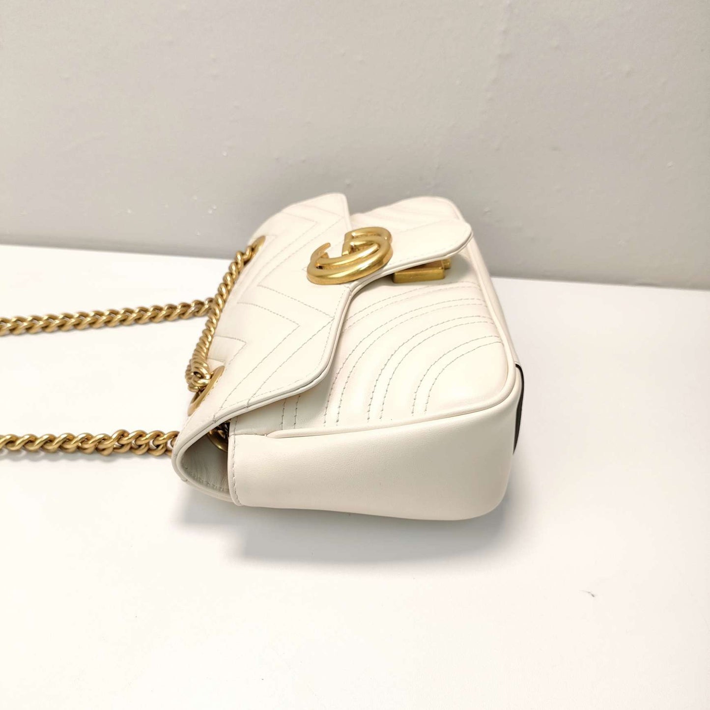 Pre-owned Gucci Marmont Small White Calfskin, A condition