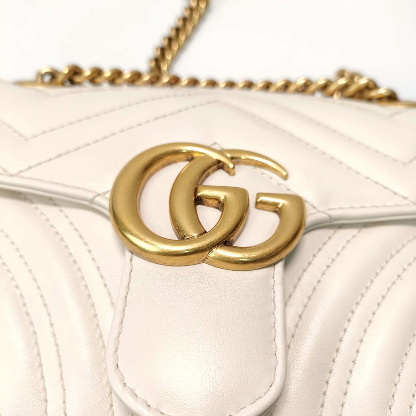 Pre-owned Gucci Marmont Small White Calfskin, A condition