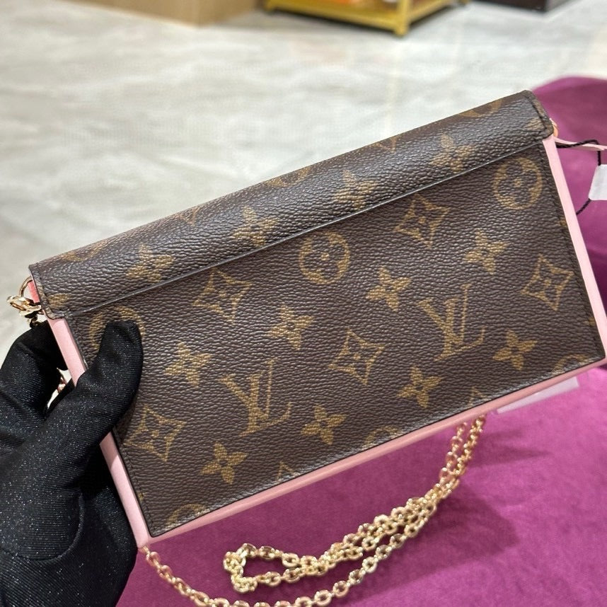 Pre-owned LV Louis Vuitton Flore Ballerine Long wallet with Pink Leather accents