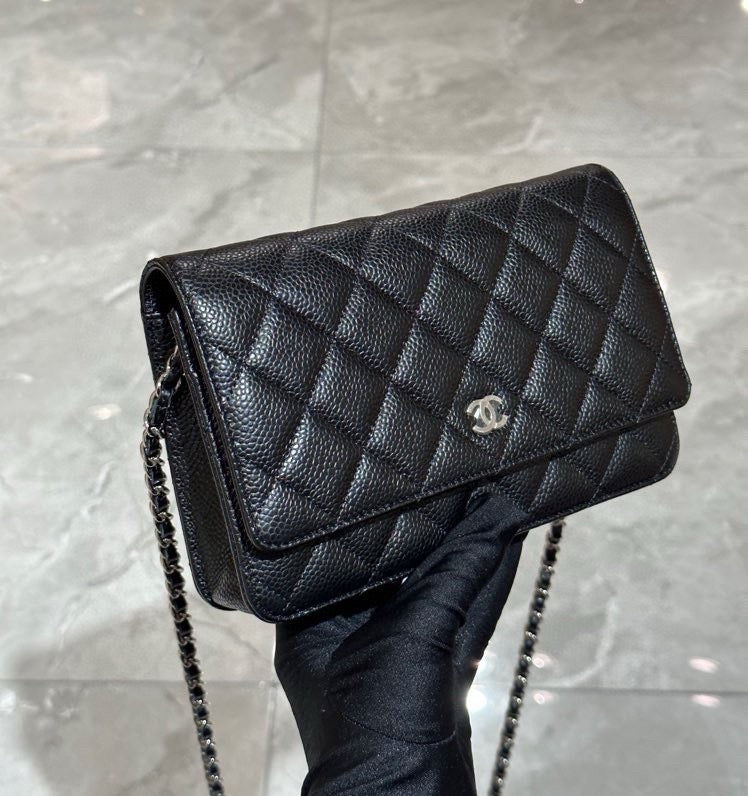 Pre-owned Chanel WOC in Black Caviar Leather w/ Silver Hardware S condition