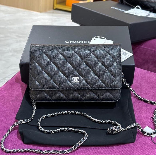 Pre-owned Chanel WOC in Black Caviar Leather w/ Silver Hardware S condition