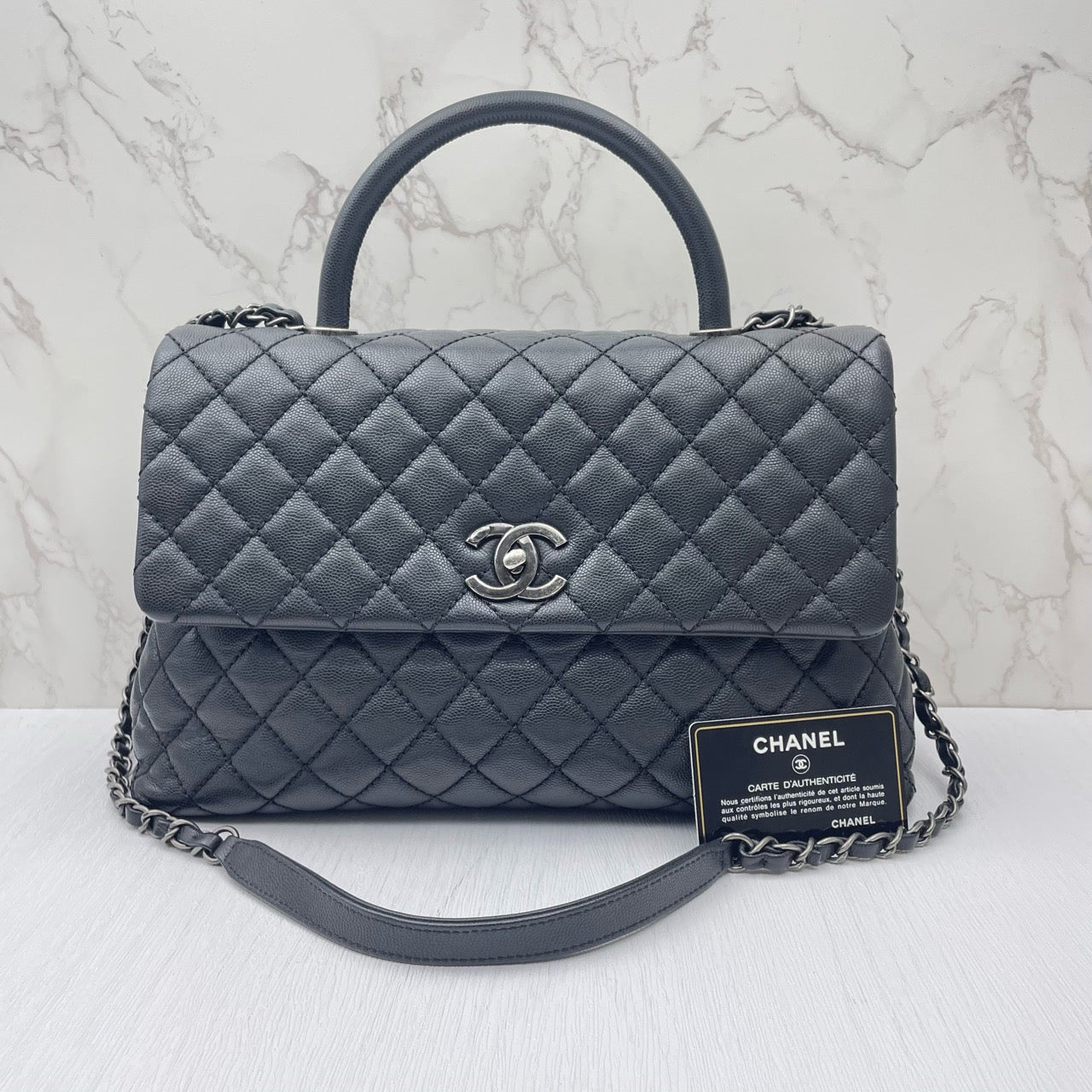 Pre-owned Chanel Coco Handle Large Black Caviar Leather w/ Gun Metal Hardware