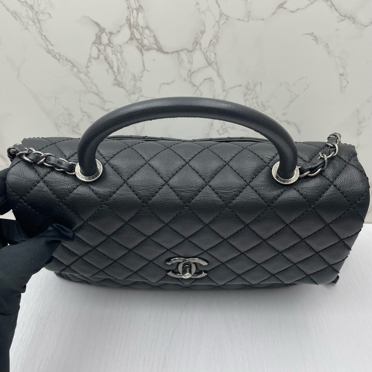 Pre-owned Chanel Coco Handle Large Black Caviar Leather w/ Gun Metal Hardware