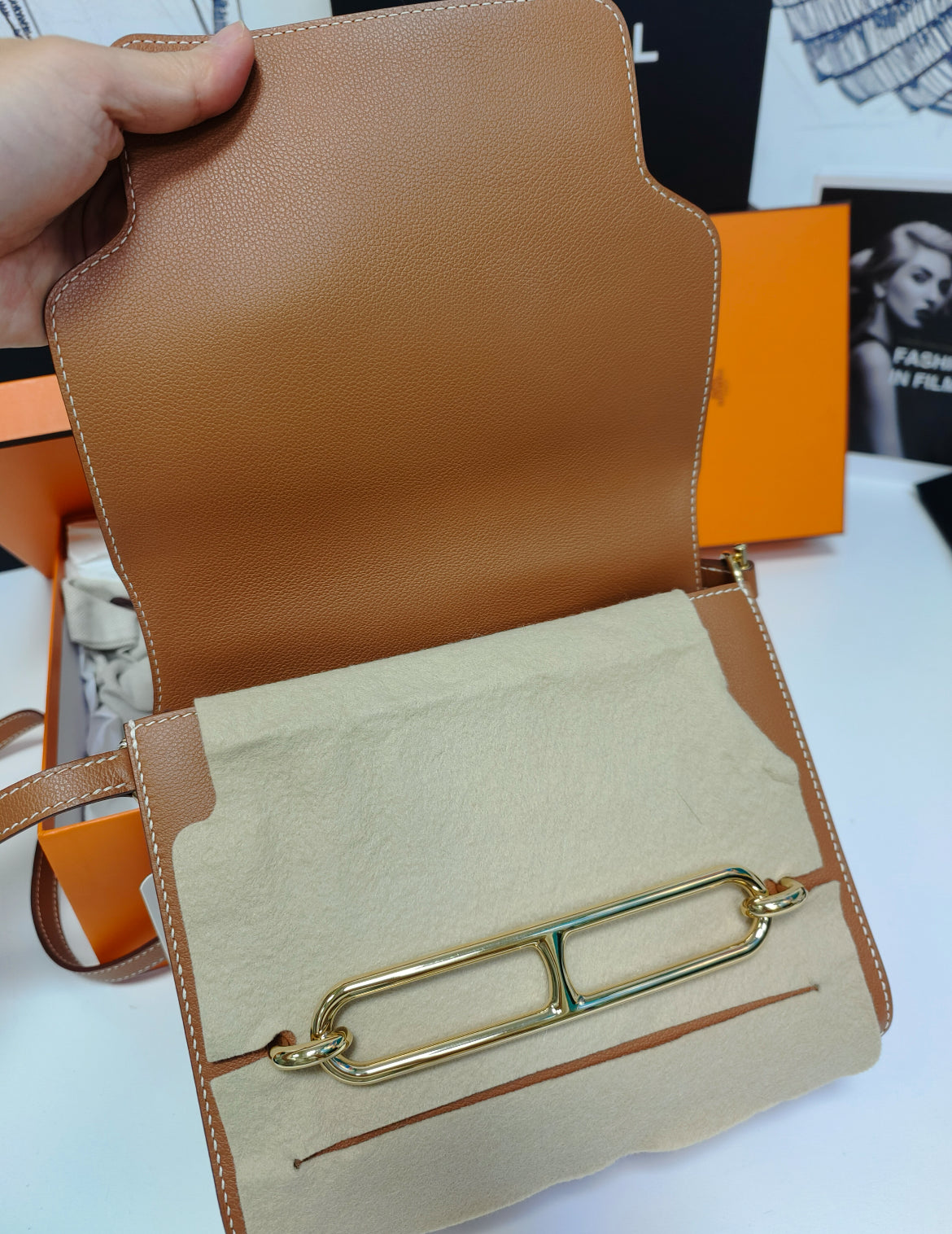 New Gems | Pre-owned Hermes Roulis 23 Gold Evercolor w/ golden hardware stamp Y