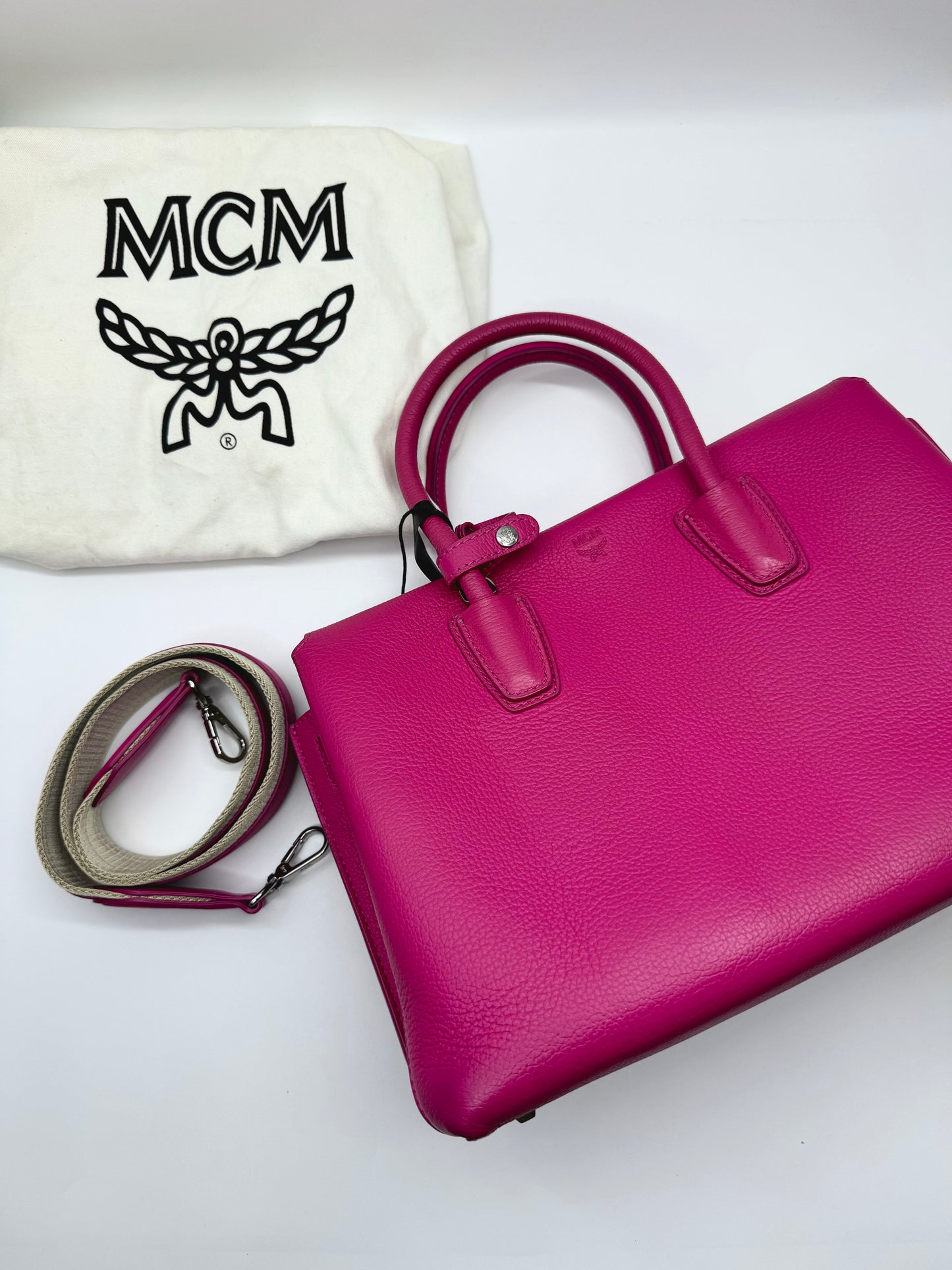 Pre-owned MCM Milla Tote Medium Fuchsia Pink AB condition