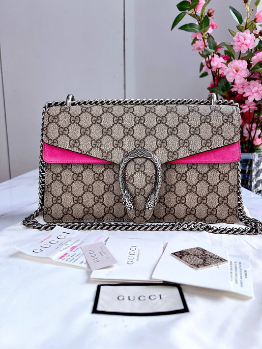 Новые драгоценные камни | Канва Gucci Dionysus Medium Supreme с розовой замшей Pre-owned