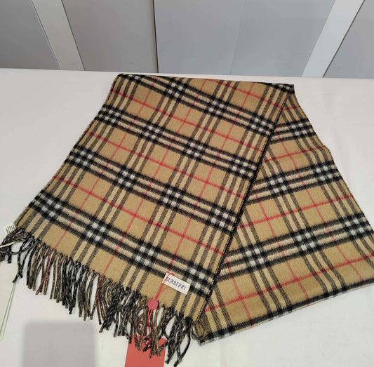 Pre-owned Certified Not Used Burberry Cashmere Scarf, Two-sided Tartan Checkers with Grey, 168x30cm, w/ store tags