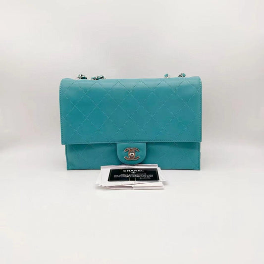 Pre-owned Chanel Flap Vintage Tiffany Blue w/ Silver Hardware