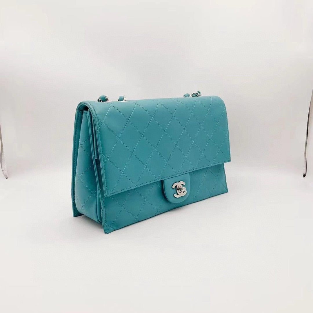 Pre-owned Chanel Flap Vintage Tiffany Blue w/ Silver Hardware