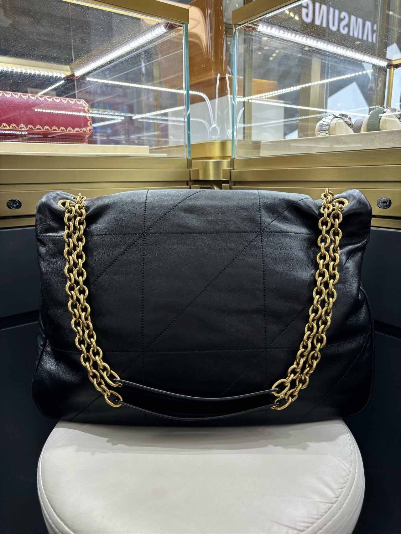 Pre-owned YSL Saint Laurent Jamie 4.3 Maxi Black Lambskin Golden Hardware, w/ dust bag, cards