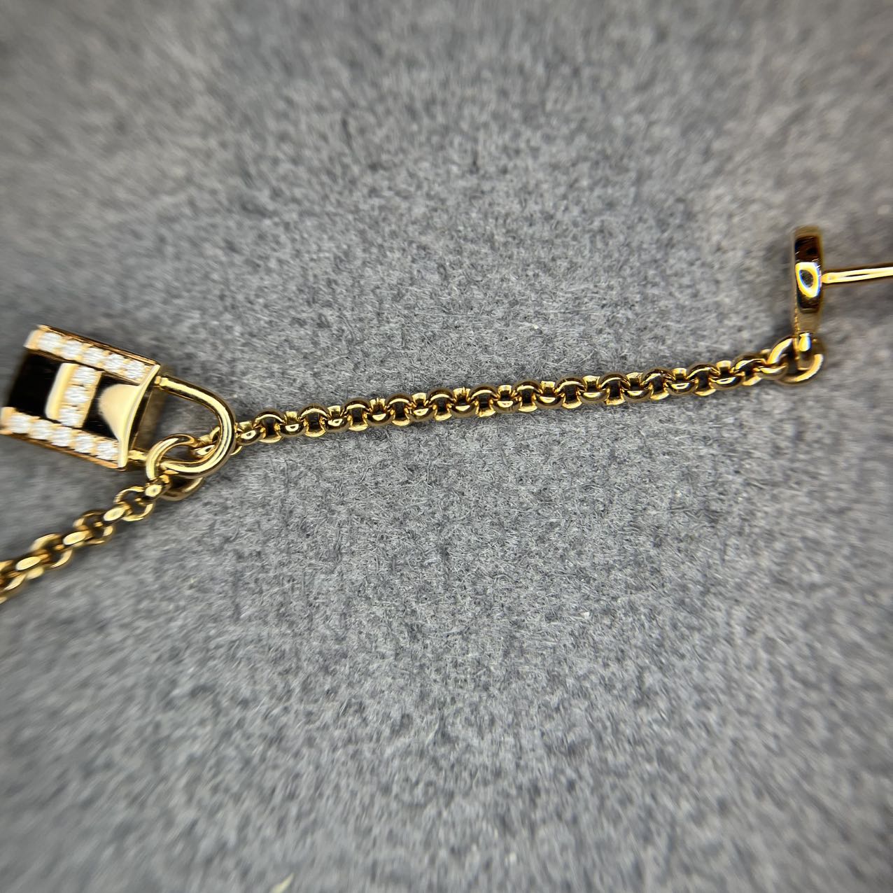 Pre-owned Hermes 18K Rose Gold Diamond Kelly Clochette Drop Earrings, w/ box, certificate