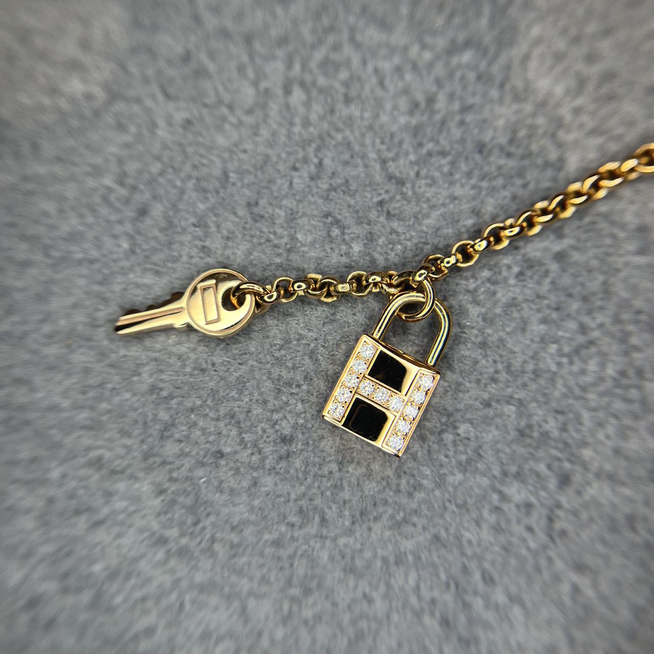 Pre-owned Hermes 18K Rose Gold Diamond Kelly Clochette Drop Earrings, w/ box, certificate