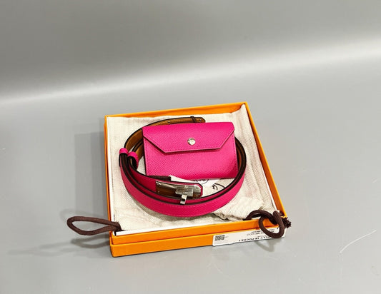 Pre-owned Brand New Hermes Kelly Pocket Belt, Rose Mexico Epsom, 2020 (Y), Full Set