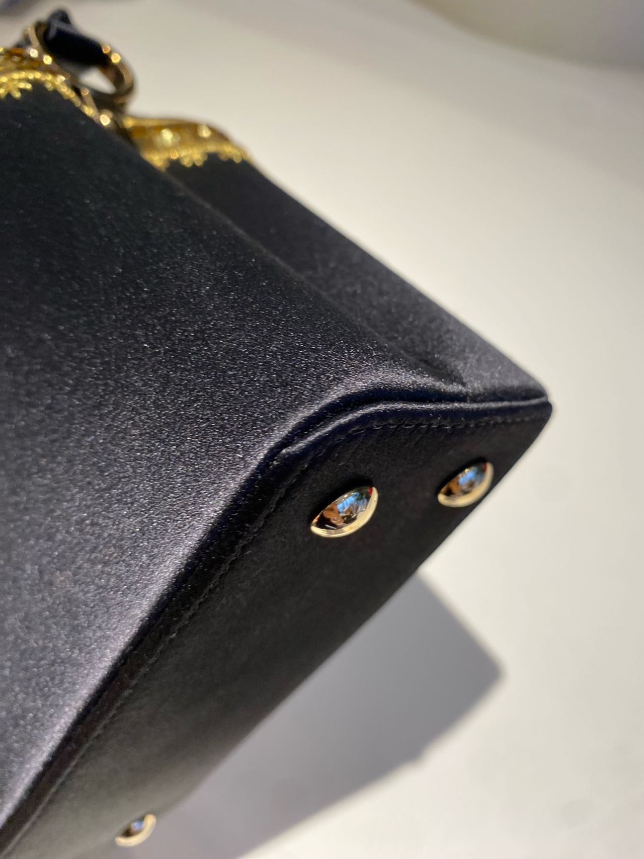 Pre-owned Certified LV Louis Vuitton Capucines Mini in Black Satin Embellished with Golden Accents, 2017 , w/ Dust bag, Strap