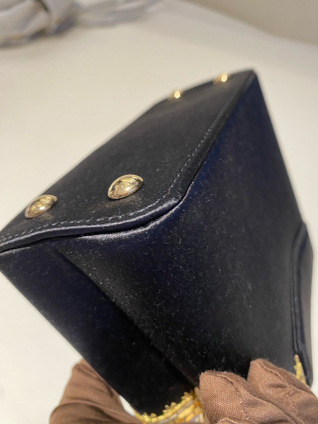 Pre-owned Certified LV Louis Vuitton Capucines Mini in Black Satin Embellished with Golden Accents, 2017 , w/ Dust bag, Strap