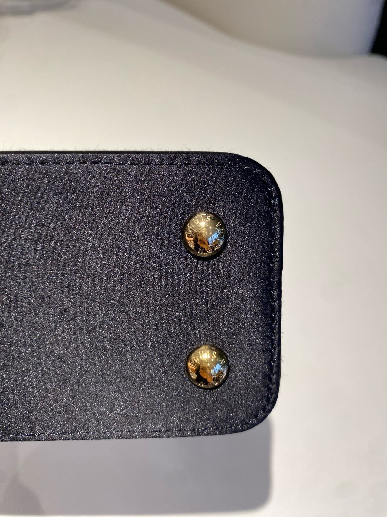 Pre-owned Certified LV Louis Vuitton Capucines Mini in Black Satin Embellished with Golden Accents, 2017 , w/ Dust bag, Strap