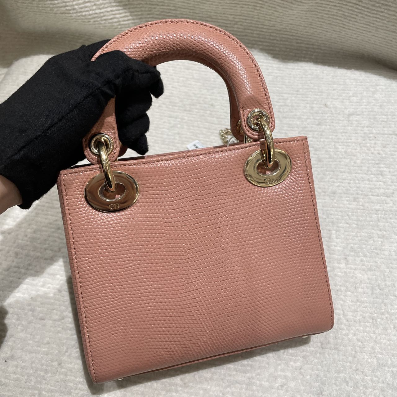 Pre-owned Certified Dior Mini Lady Dior in Nude Pink Natural Lizard Skin with Light Golden Hardware, 2021, w/full set