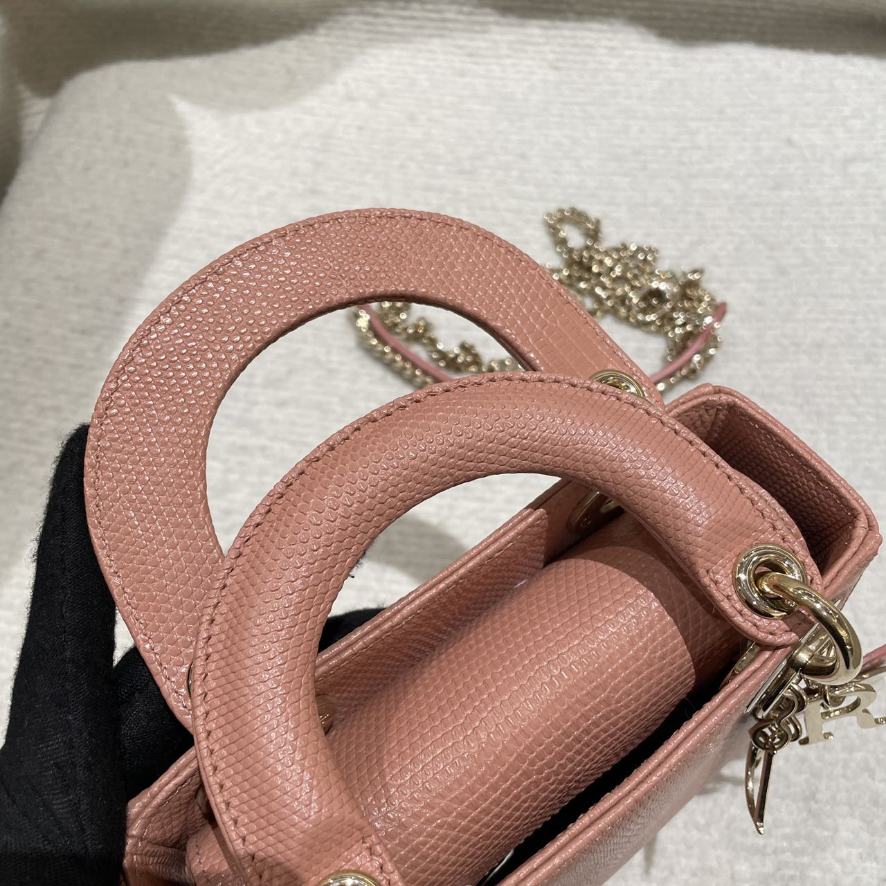 Pre-owned Certified Dior Mini Lady Dior in Nude Pink Natural Lizard Skin with Light Golden Hardware, 2021, w/full set