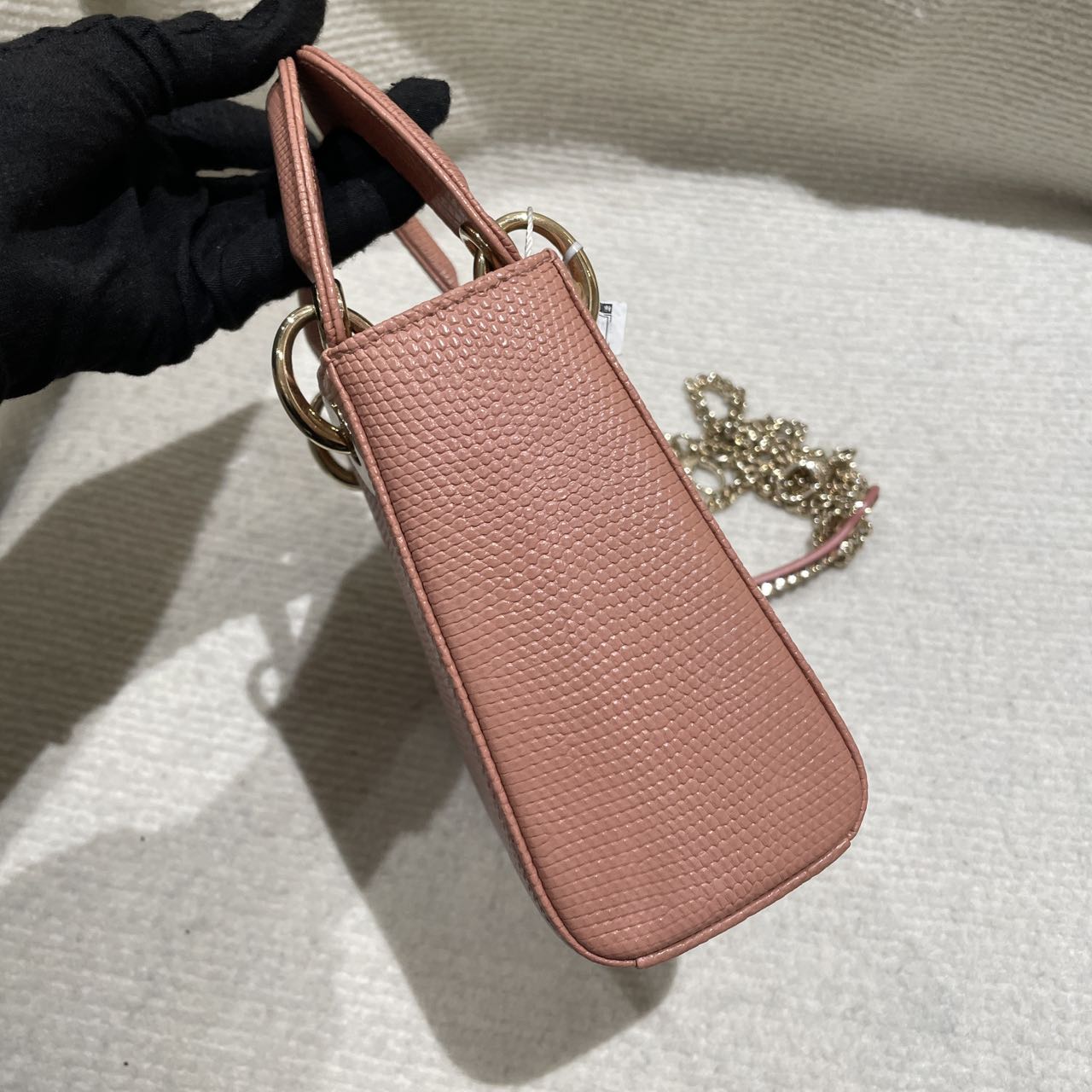 Pre-owned Certified Dior Mini Lady Dior in Nude Pink Natural Lizard Skin with Light Golden Hardware, 2021, w/full set