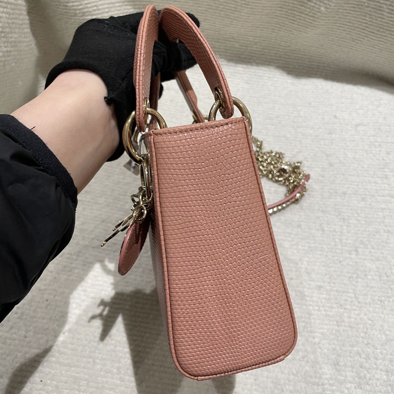 Pre-owned Certified Dior Mini Lady Dior in Nude Pink Natural Lizard Skin with Light Golden Hardware, 2021, w/full set