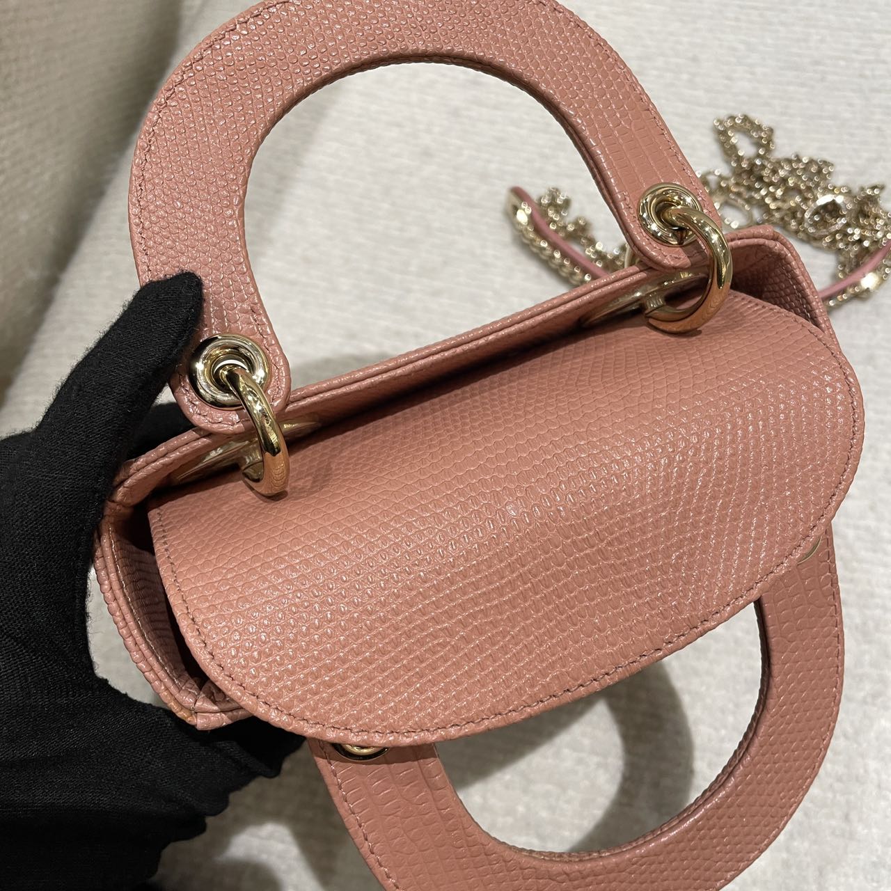 Pre-owned Certified Dior Mini Lady Dior in Nude Pink Natural Lizard Skin with Light Golden Hardware, 2021, w/full set