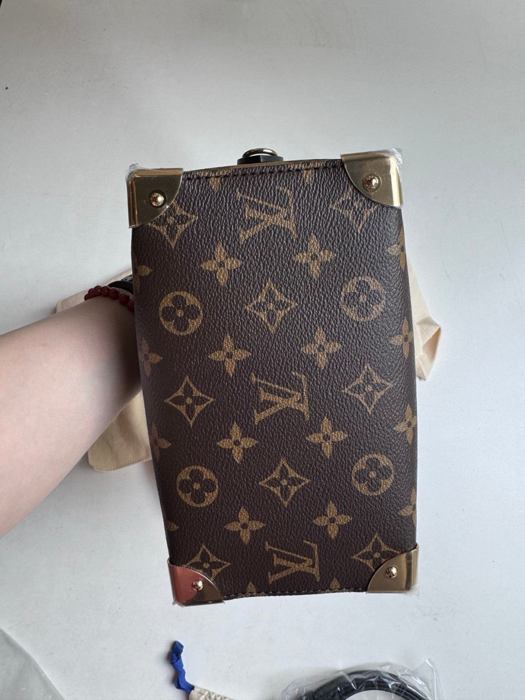 Pre-owned Certified Louis Vuitton LV Special Edition Speedy 20 Trunk Monogram Reverse with Golden Hardware, Not Used, w/ dust bag, strap, lock & key