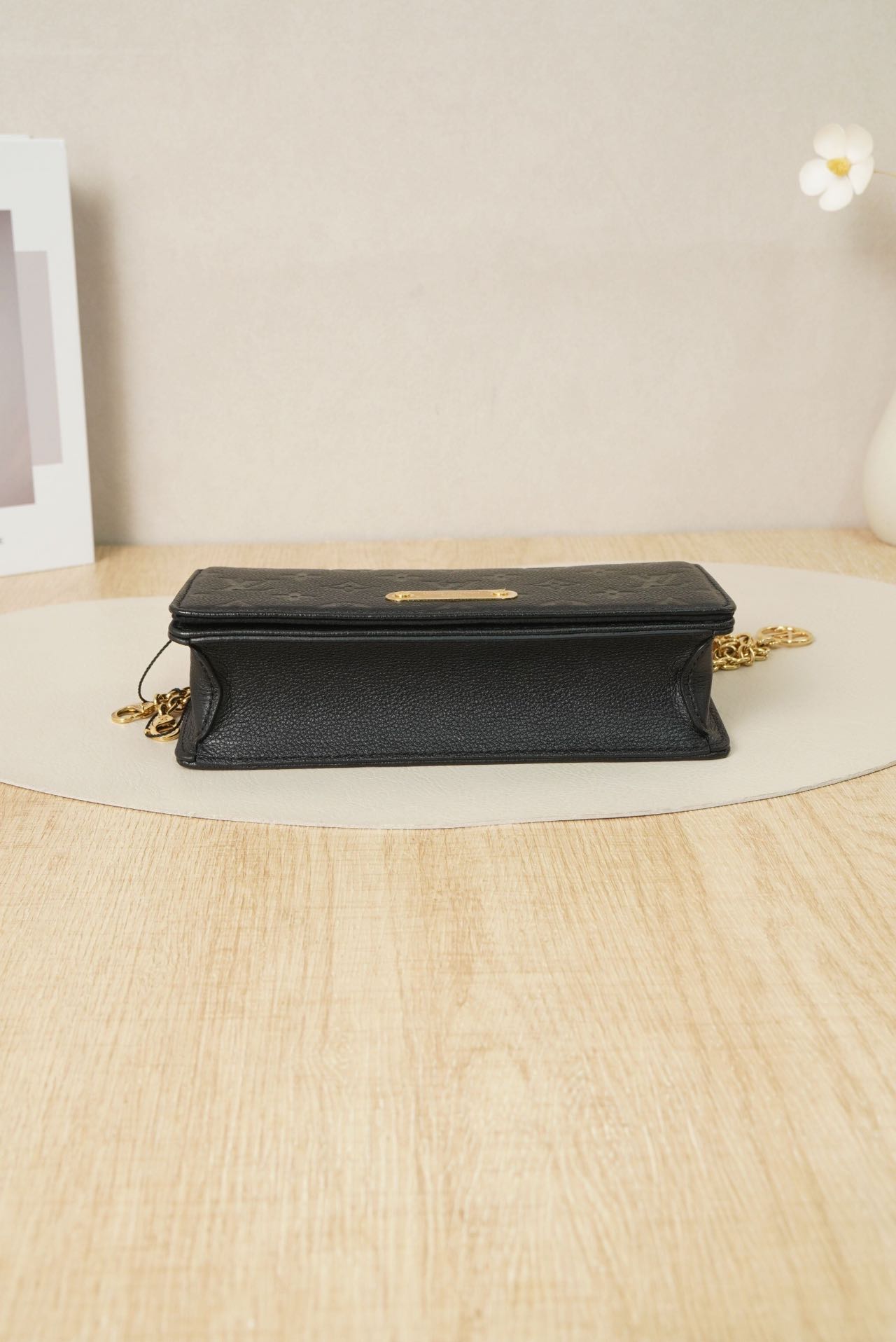 Pre-owned Certified LV Louis Vuitton Lily Wallet On Chain in Black Monogram Empreinte leather with Golden Hardware, Microchipped, w/full set
