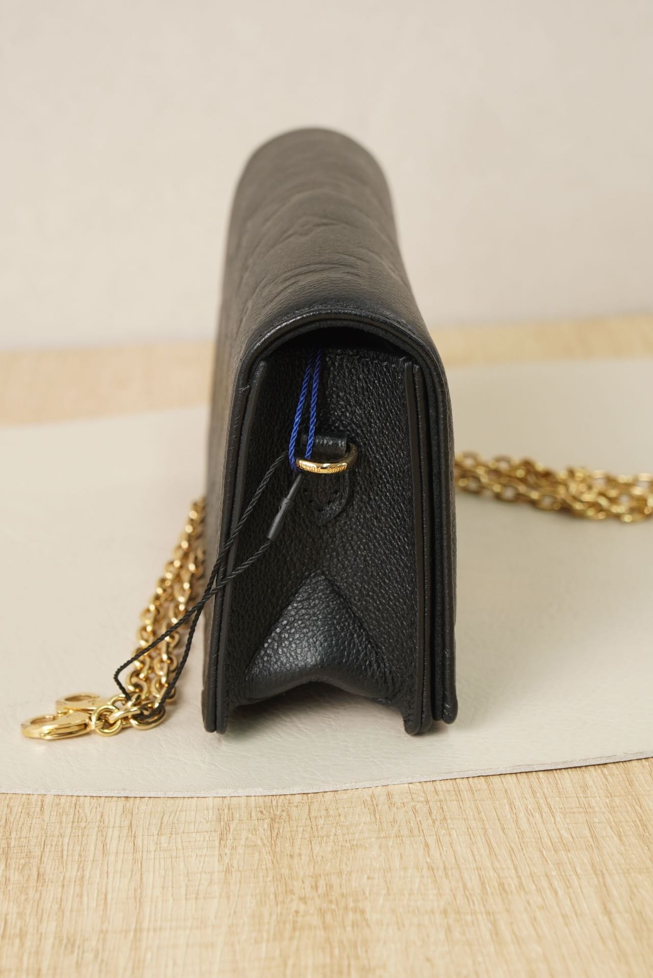 Pre-owned Certified LV Louis Vuitton Lily Wallet On Chain in Black Monogram Empreinte leather with Golden Hardware, Microchipped, w/full set