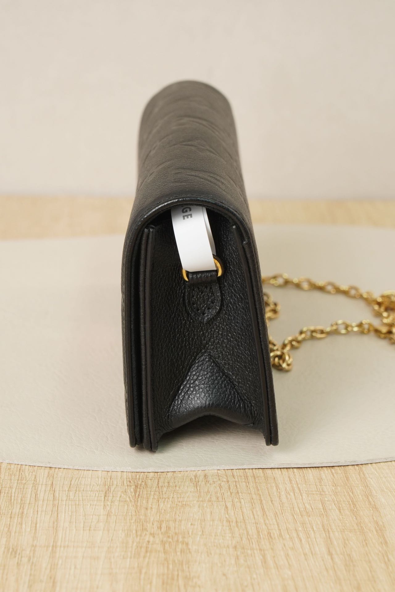 Pre-owned Certified LV Louis Vuitton Lily Wallet On Chain in Black Monogram Empreinte leather with Golden Hardware, Microchipped, w/full set