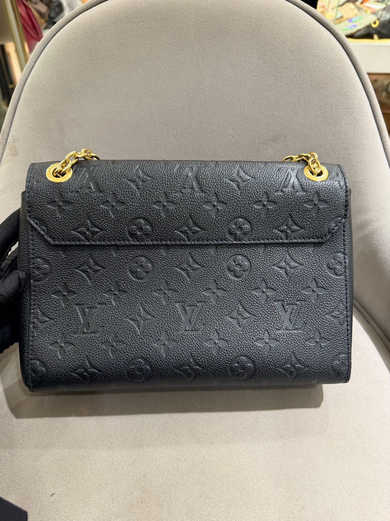 Pre-owned Certified LV Louis Vuitton PM Vavin in Black Mongram Empreinte with Golden Hardware, Microchipped, w/ dust bag