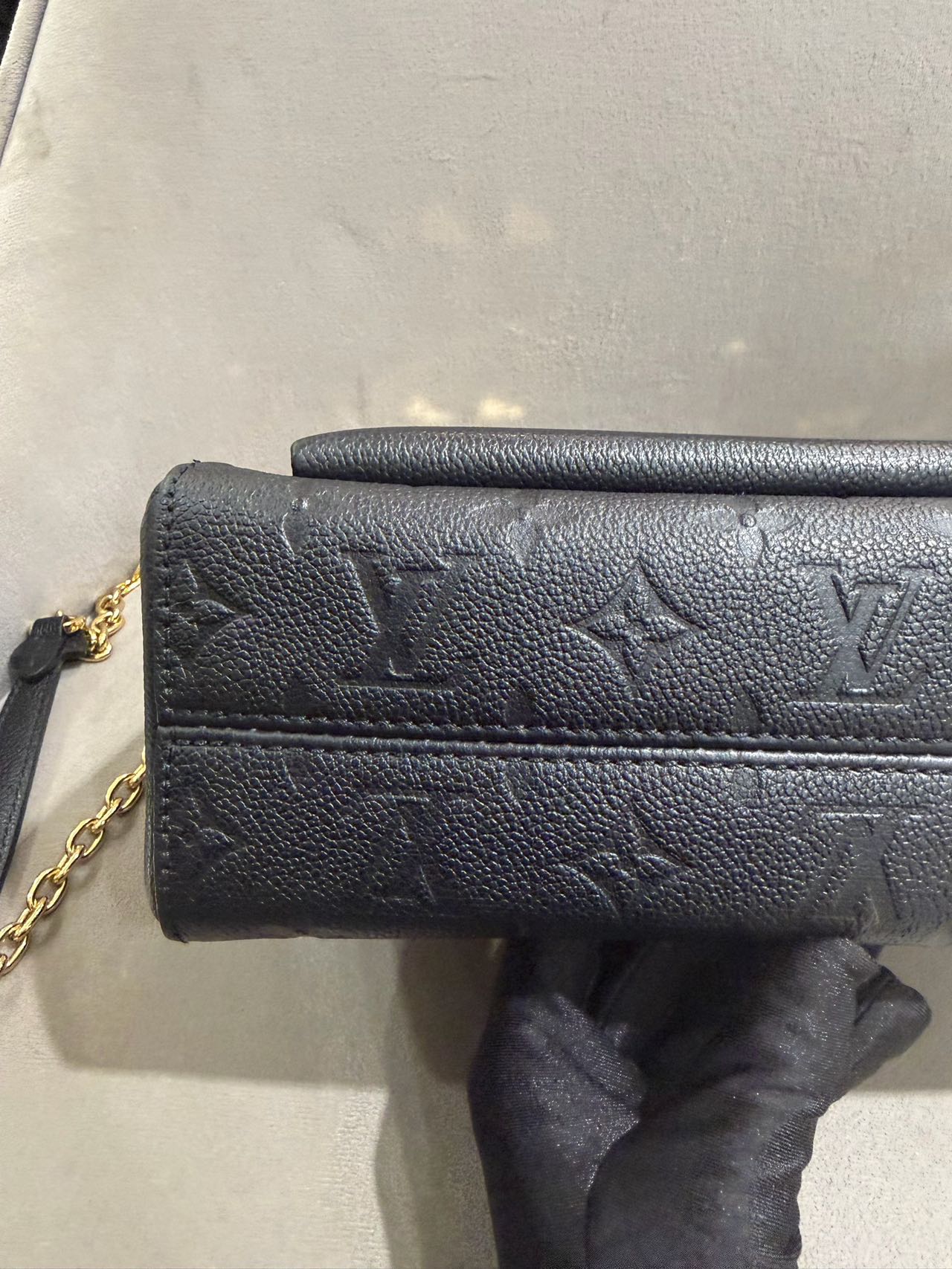 Pre-owned Certified LV Louis Vuitton PM Vavin in Black Mongram Empreinte with Golden Hardware, Microchipped, w/ dust bag